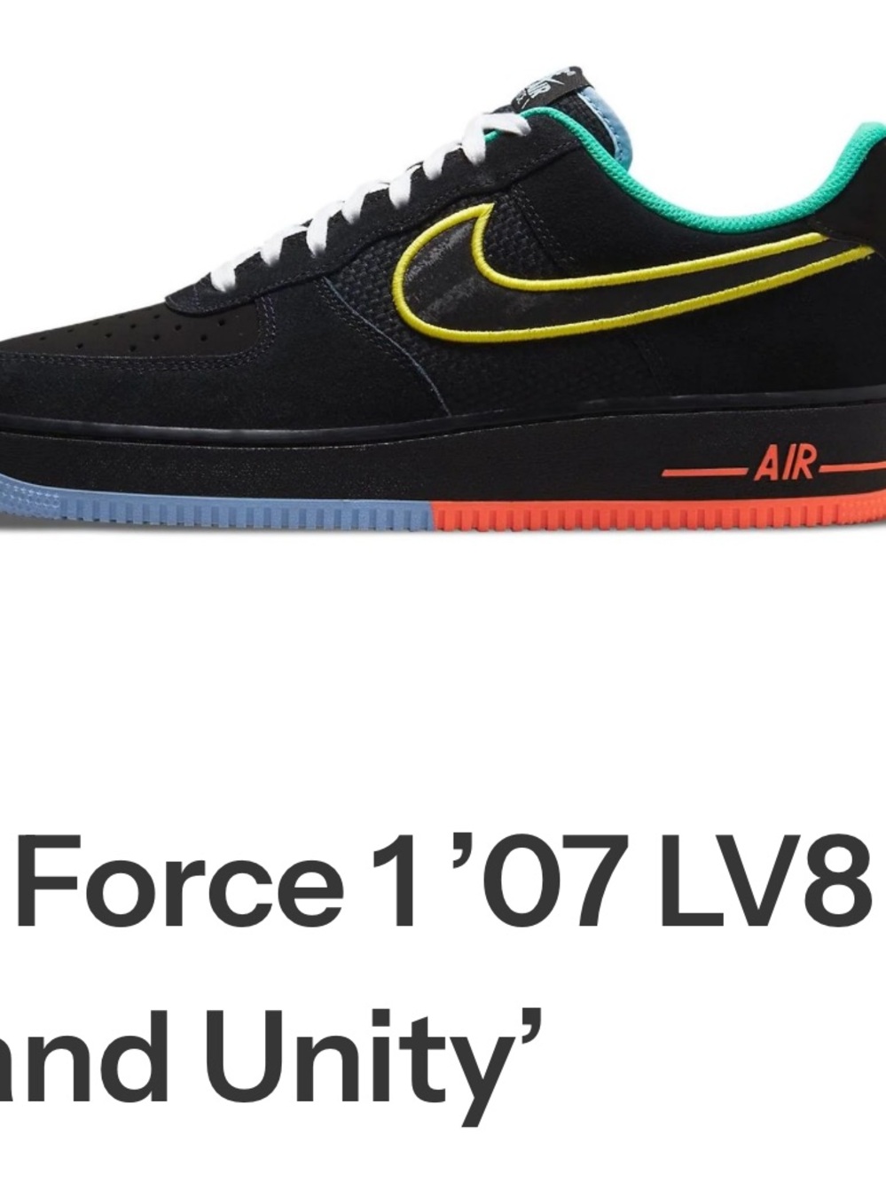 Nike Air Force 1 '07 Black Suede Neon color pops sz 13 Retro LV8 peace & love